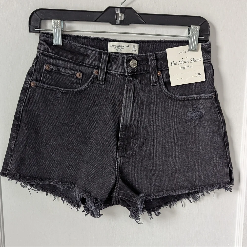 Abercrombie & Fitch Curve Love The Mom Short High Rise Shorts Black 26 / 2 NEW - Picture 2 of 6